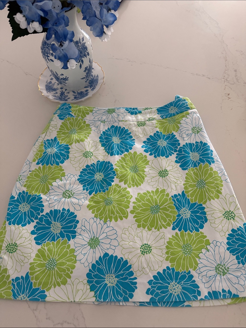 EP Pro Floral A-Line Mini Skirt — Blue, Green & White